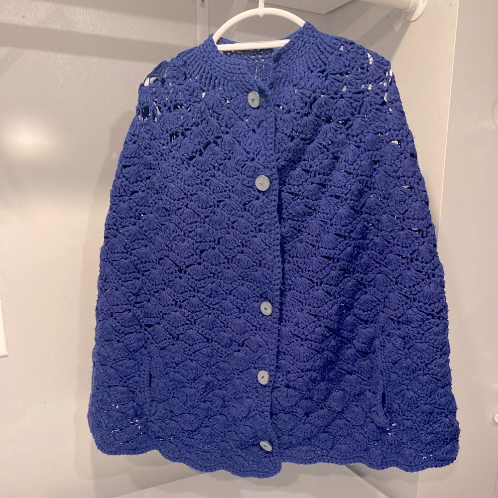 Vintage blue crocheted cape/poncho